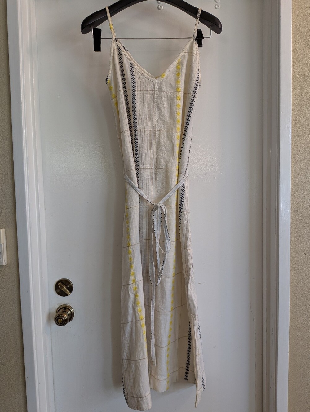 Ace & Jig Womens Midi Slip Dress Ivory V-Neck Boho Sleeveless Check Size S